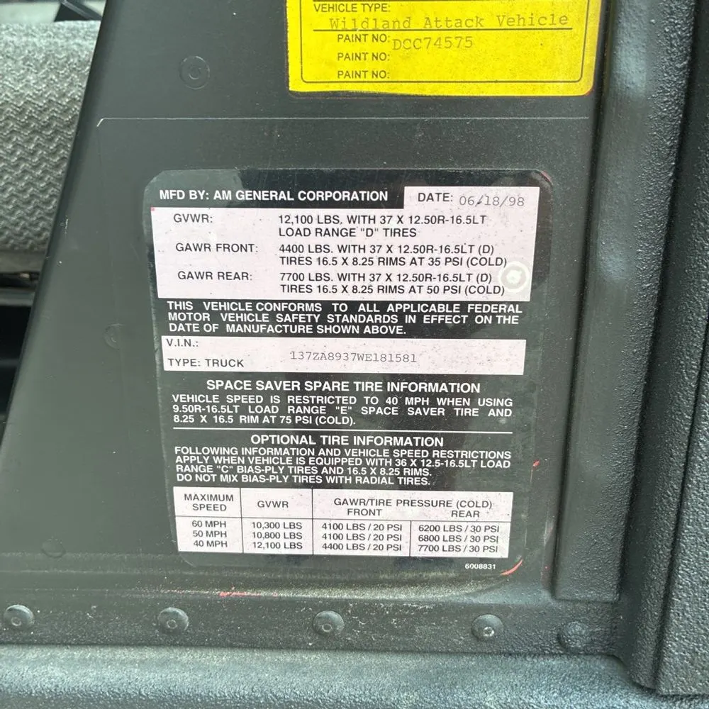 1998 Hummer H1 2D Hardtop