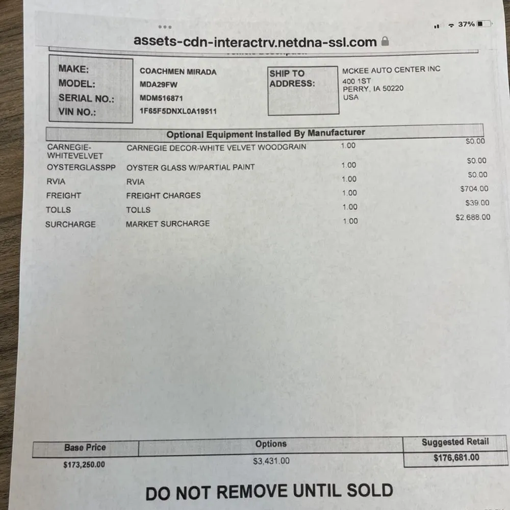 2020 Mirada Coachman motor home Base