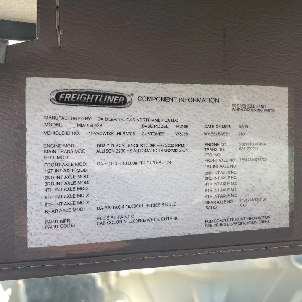 2020 Freightliner Commercial M106 (CA72-204) CONV CAB  TRUCK 4X2 7.7L